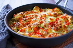 Baked Tortellini with Creamy Mushroom and Bacon Sauce