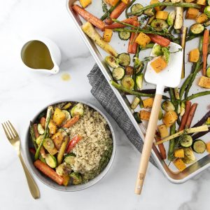Healthy Quinoa Salad with Roasted Vegetables and Honey Mustard Dressing