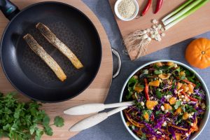 Essteele Healthy Recipe: Asian-Inspired Mandarin Salad With Crispy-Skinned Salmon