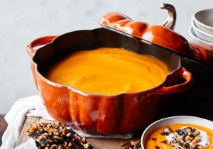 Miso Pumpkin Soup With Walnut And Sesame Seed Brittle